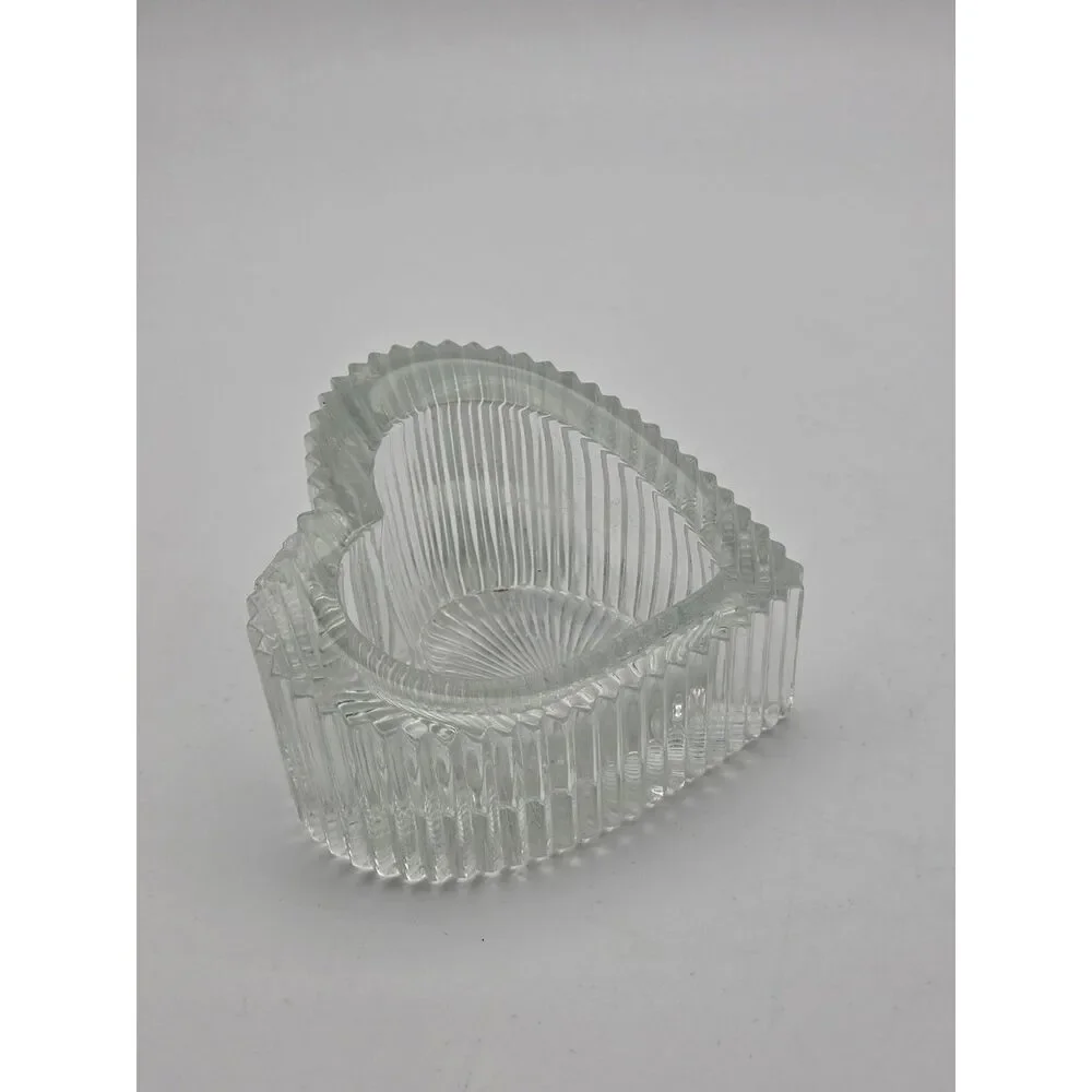 Vintage Mikasa Crystal Slanted Heart Tealight Votive Candle Holder Trinket Dish